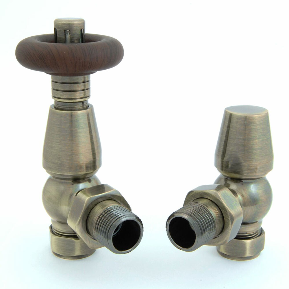 Bentley TRV Angled Radiator Valves – Antique Brass